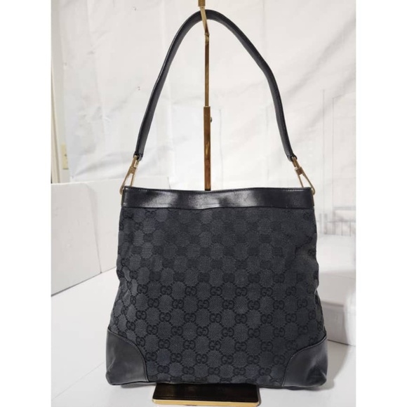 Authentic Gucci Vintage GG Canvas and Leather Shoulder Bag Black - Picture 12 of 12